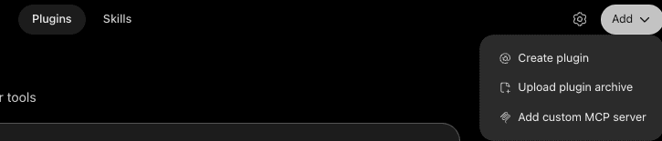 ChatGPT's Plugins page with the Add menu open